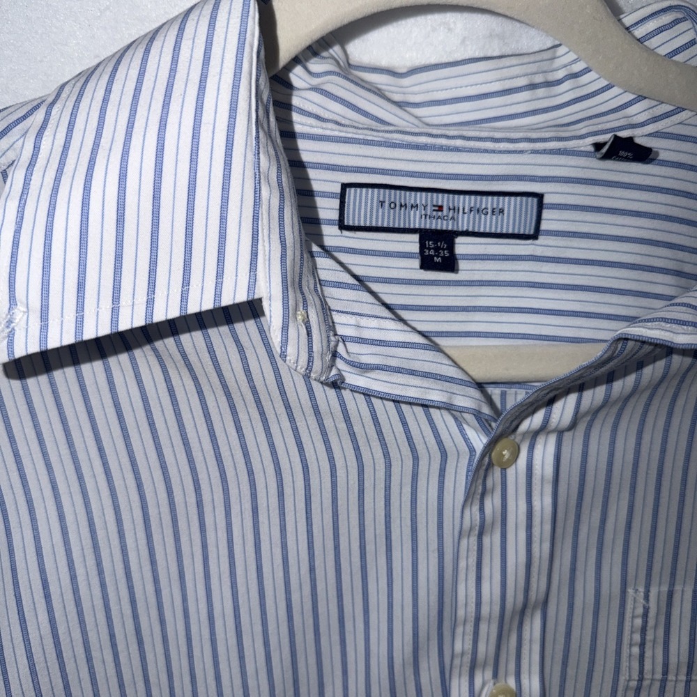 Tommy Hilfiger Mens Blue Striped Long Sleeve Button Up Shirt 15.5 34-35 M